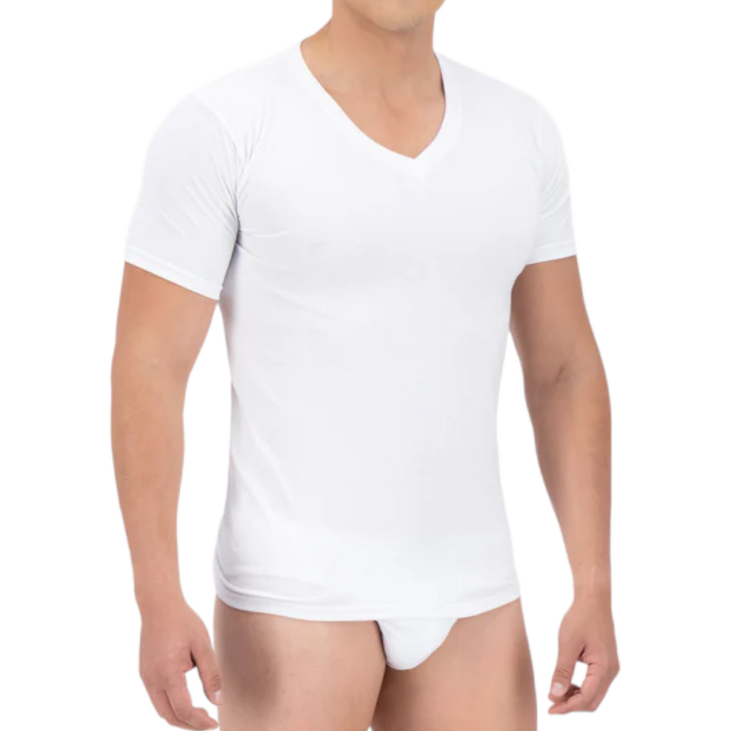 Playera trueno cuello V manga corta blanca caballero #300-V