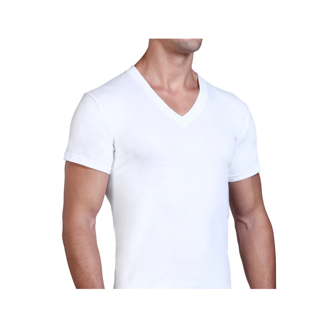 Playera cuello V de algodón blanca lisa caballero Zaga