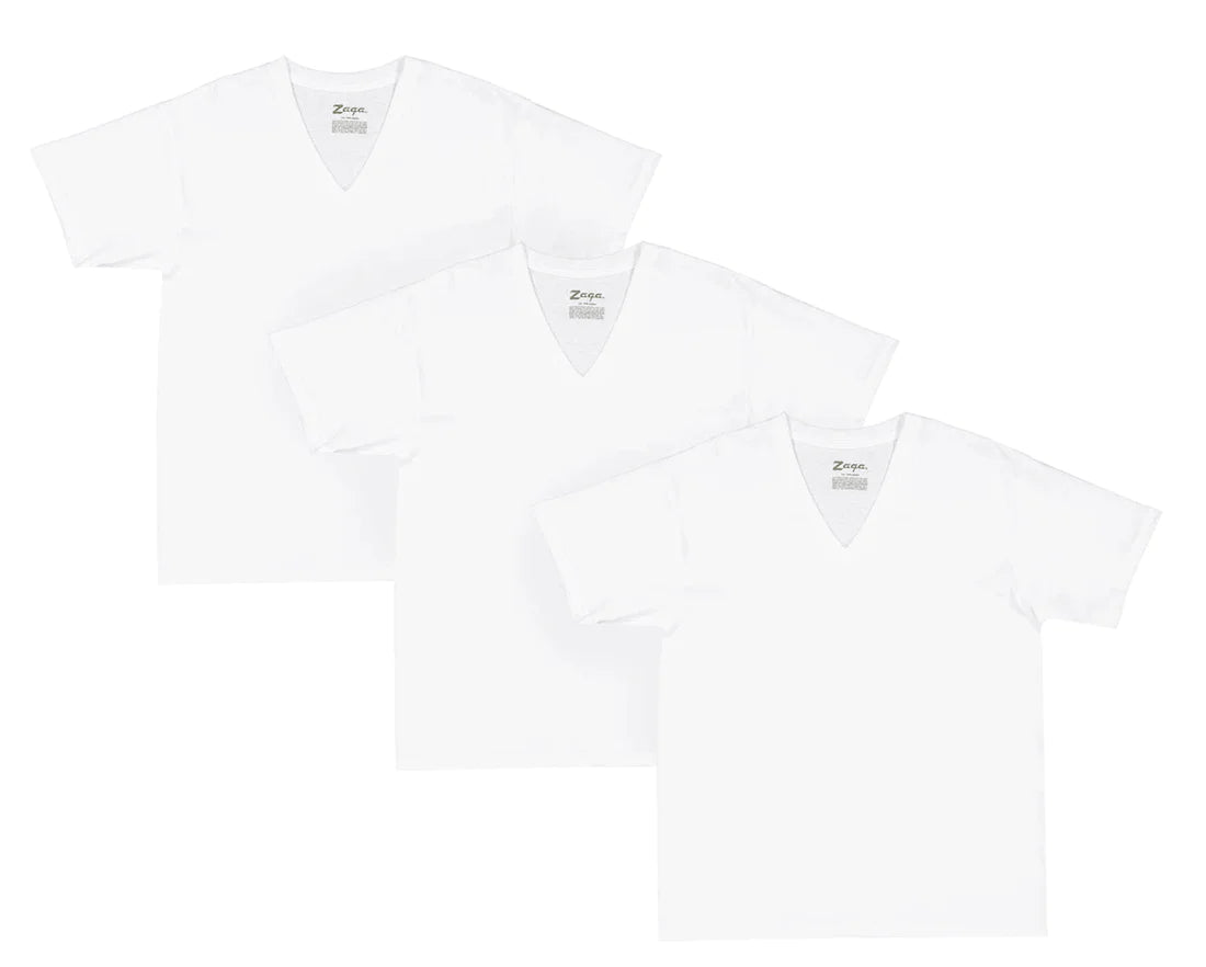 Playera cuello V de algodón blanca lisa caballero Zaga