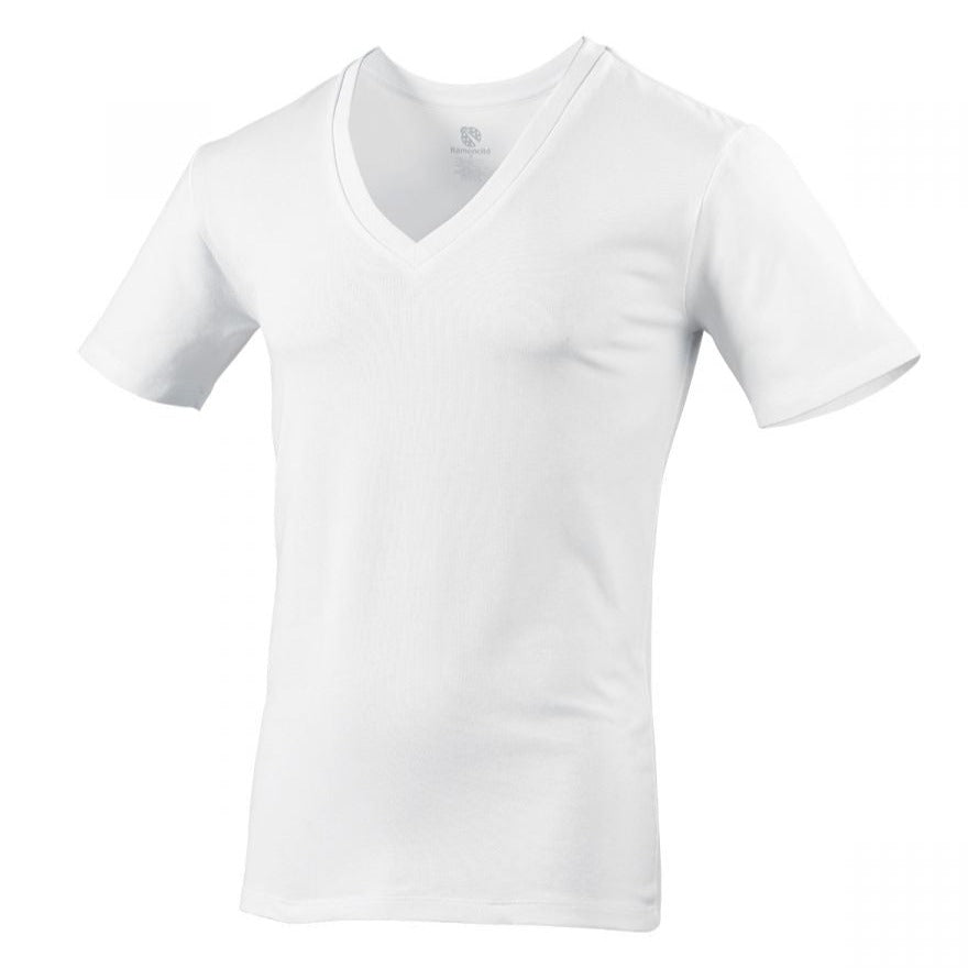 Playera ramoncito cuello V manga corta blanca caballero