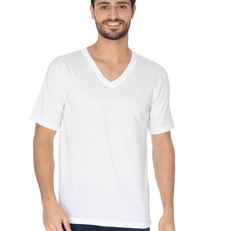 Playera trueno cuello V manga corta blanca caballero #300-V