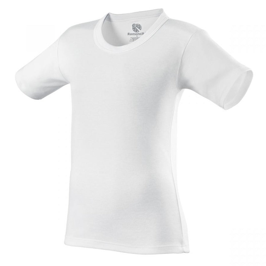 Playera ramoncito cuello redondo manga corta blanca infantil unisex