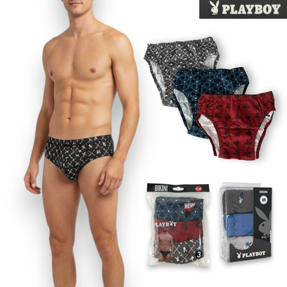Bikinis estampados surtidos de 100% algodón caballero #3066 PlayBoy pack de 3 piezas