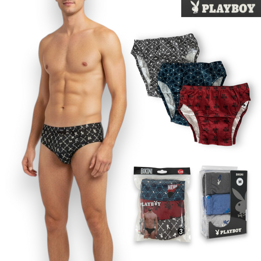 Bikinis estampados surtidos de 100% algodón caballero #3066 PlayBoy pack de 3 piezas