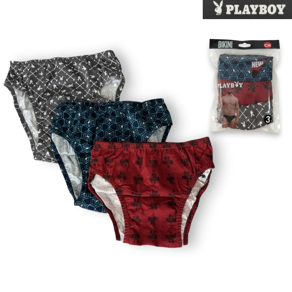 Bikinis estampados surtidos de 100% algodón caballero #3066 PlayBoy pack de 3 piezas