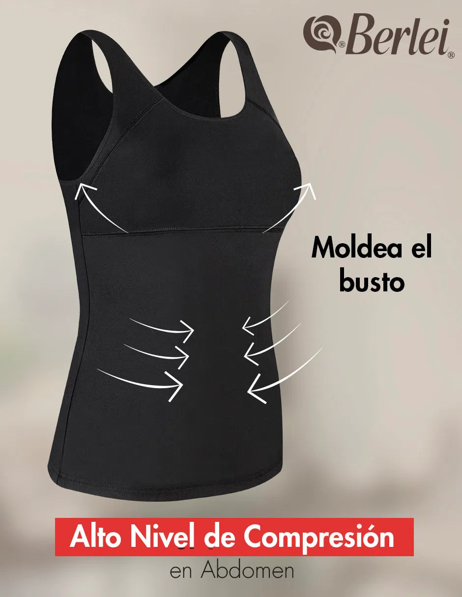 Camiseta Moldeadora De Compresión Para Mujer - Sin Mangas, Con Brasier Integrado, Control De Abdomen - Color Negro