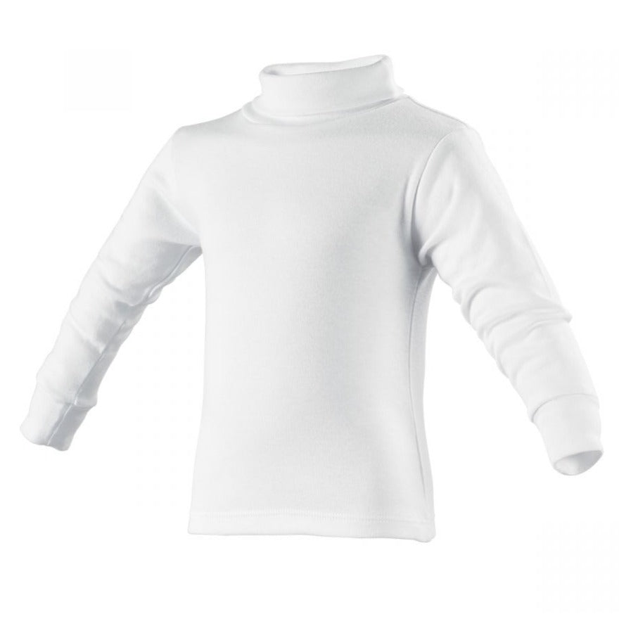 Playera ramoncito cuello ruso manga larga blanca infantil unisex