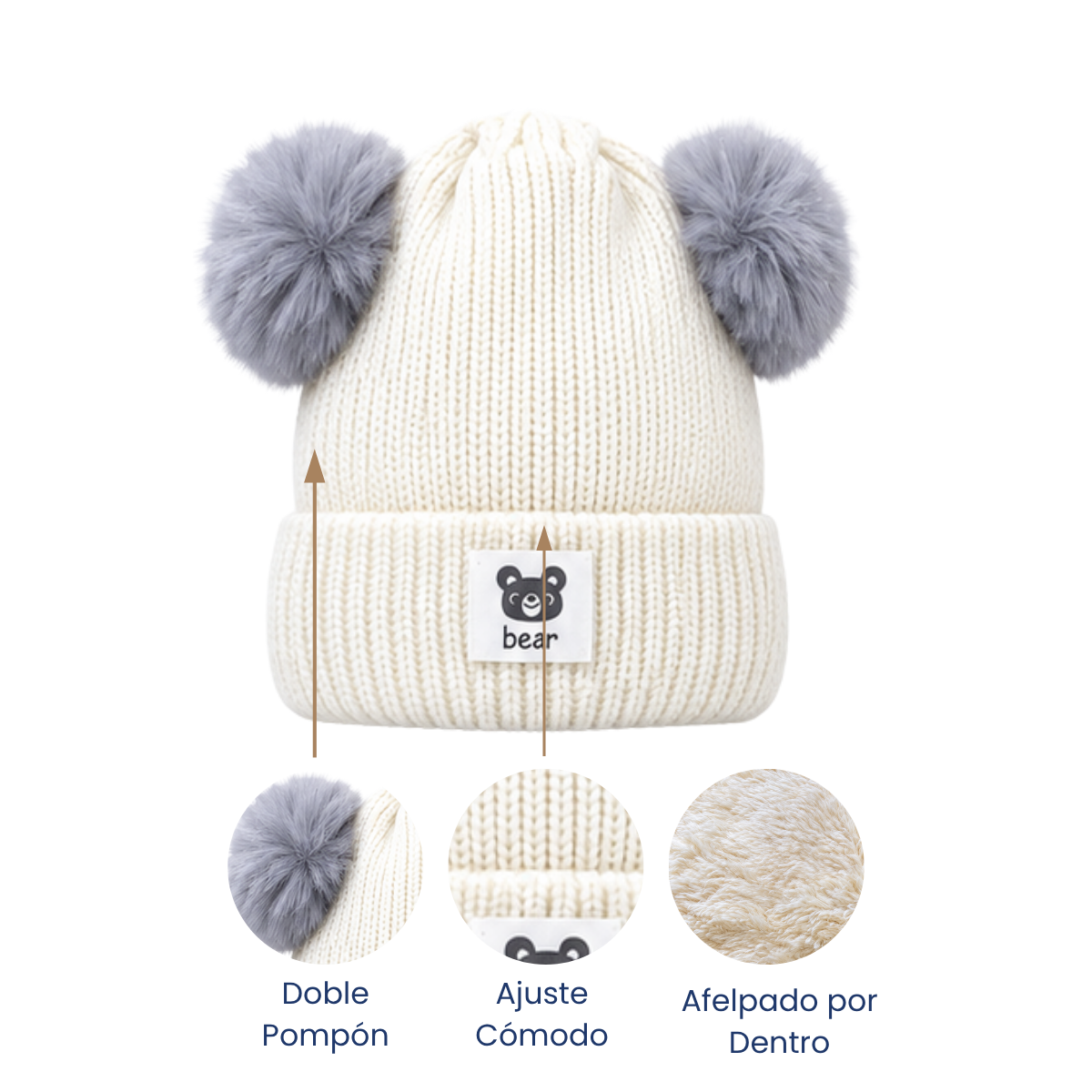 Gorro afelpado doble pompón surtido infantil Valiz paquete de 6
