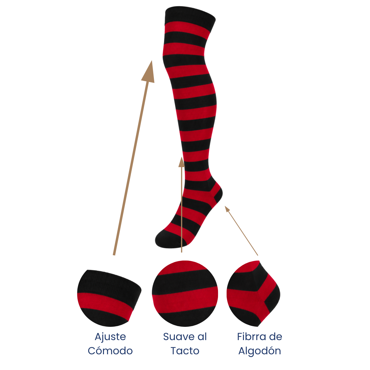 Calceta medieta rayada rojo con negro unitalla Leka