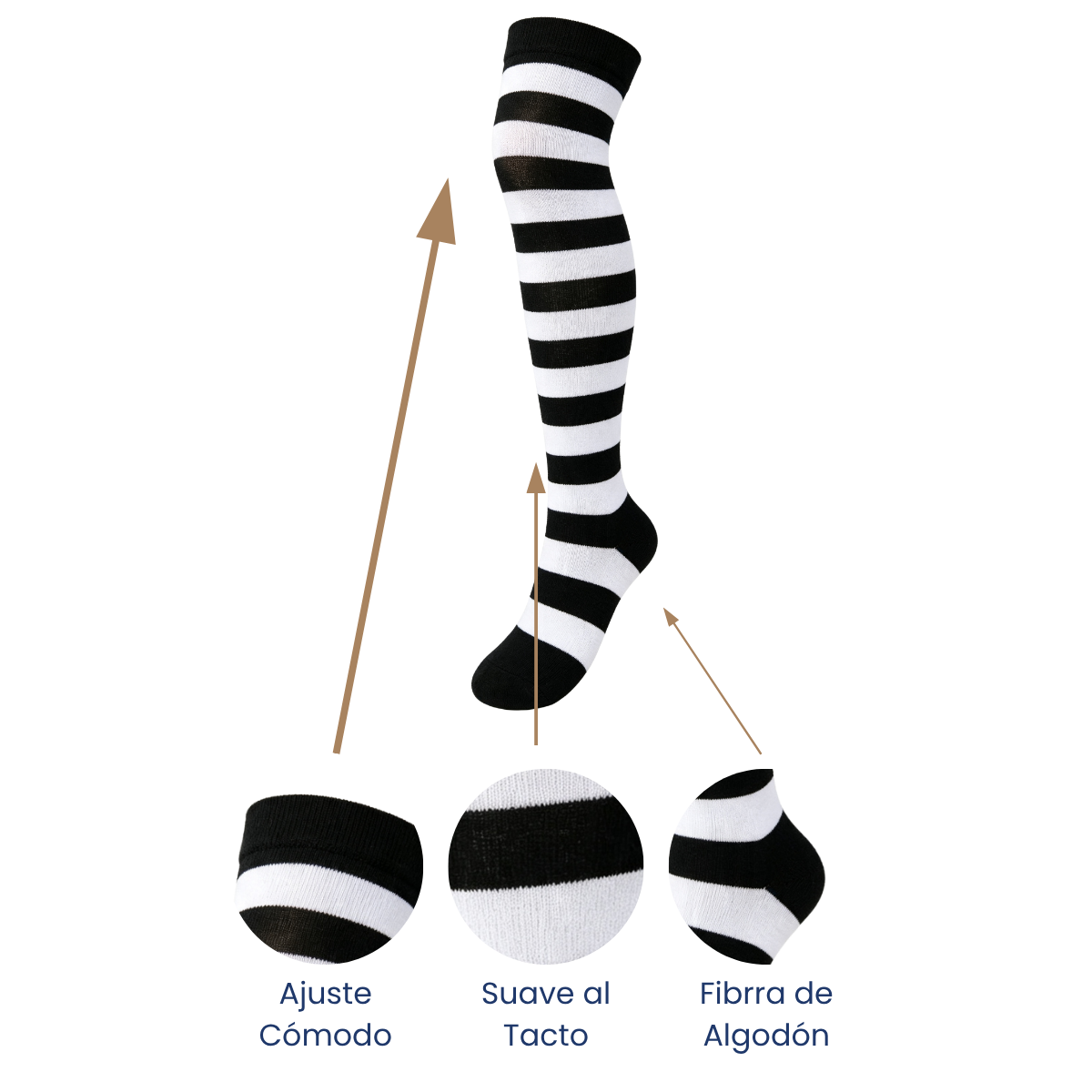 Calceta medieta rayada blanca con negro unitalla Leka
