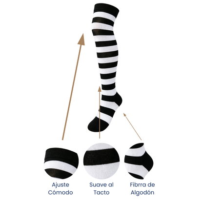 Calceta medieta rayada blanca con negro unitalla Leka