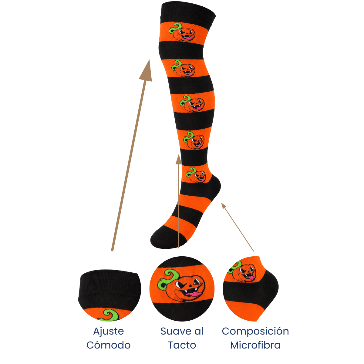 Calceta medieta halloween calabazas unitalla Leka