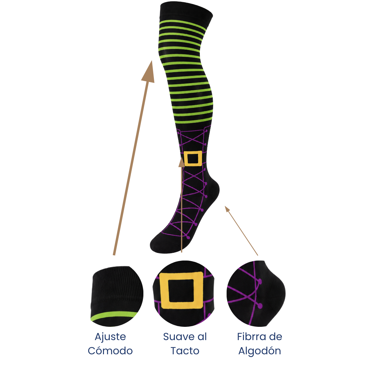 Calceta medieta halloween botas bruja unitalla Camila