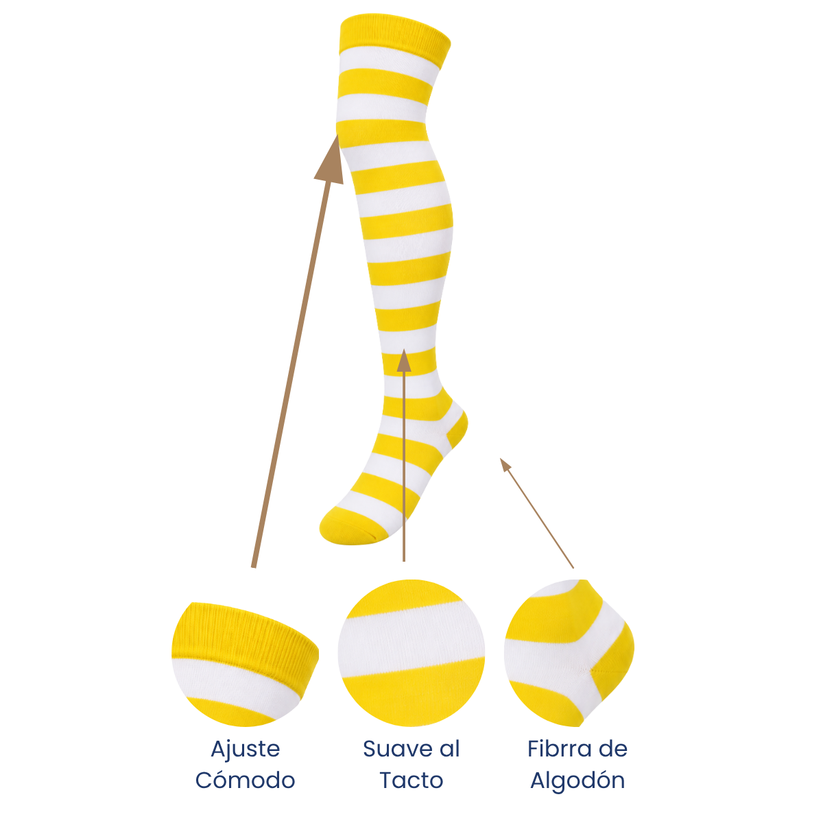 Calceta medieta rayada amarillo con blanco unitalla Leka