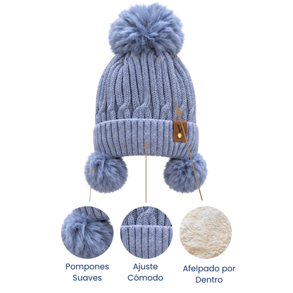Gorro afelpado triple pompón surtido infantil Valiz paquete de 6