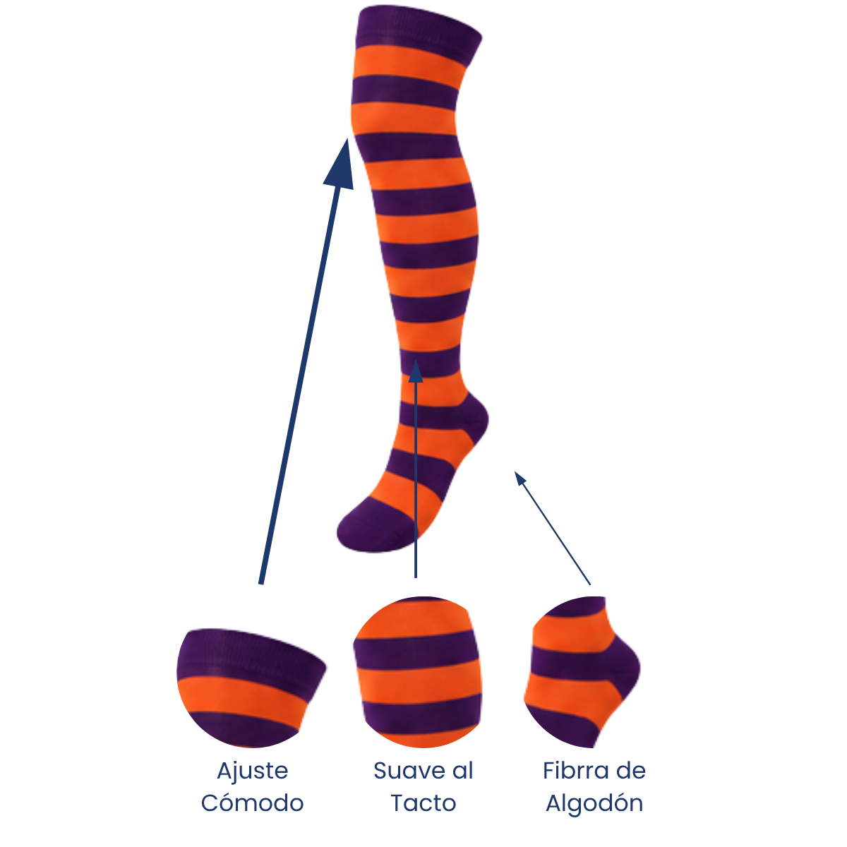 Calceta medieta halloween rayas morado naranja unitalla Camila