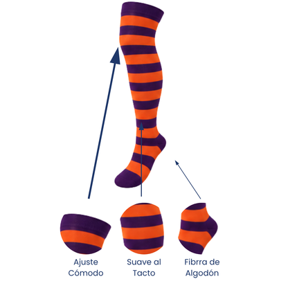 Calceta medieta halloween rayas morado naranja unitalla Camila