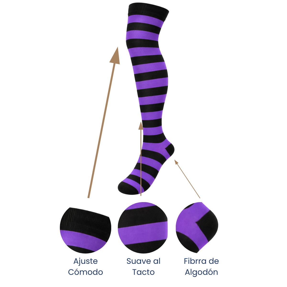 Calceta medieta rayada morado con negro unitalla Leka