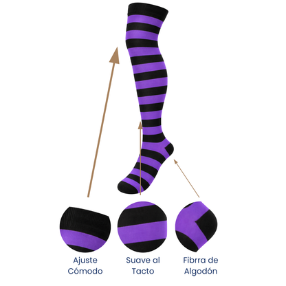 Calceta medieta rayada morado con negro unitalla Leka