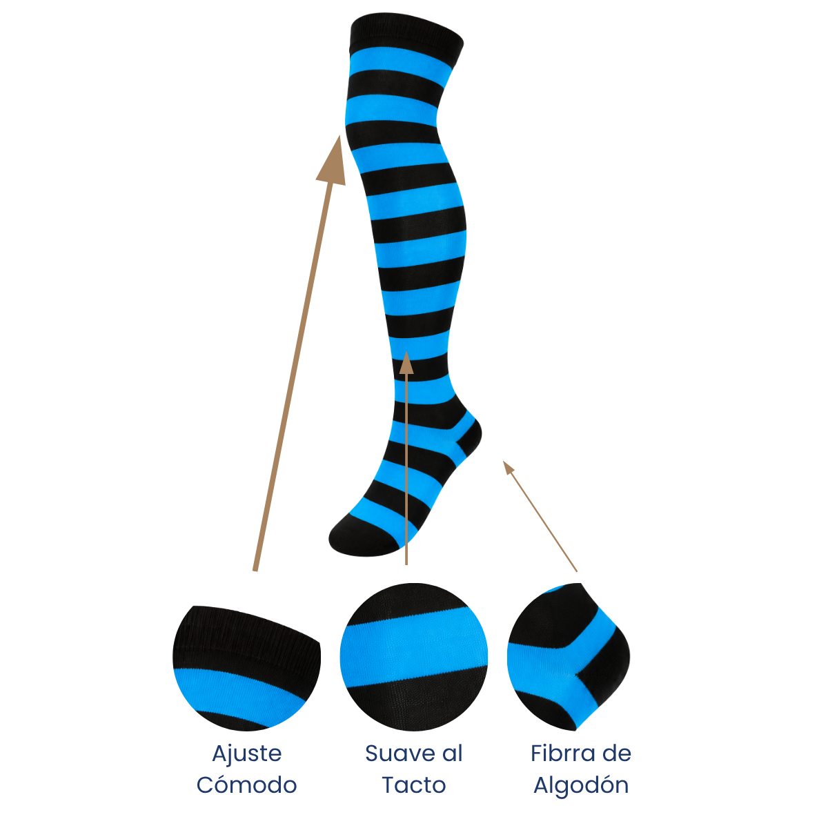 Calceta medieta rayada azul con negro unitalla Leka