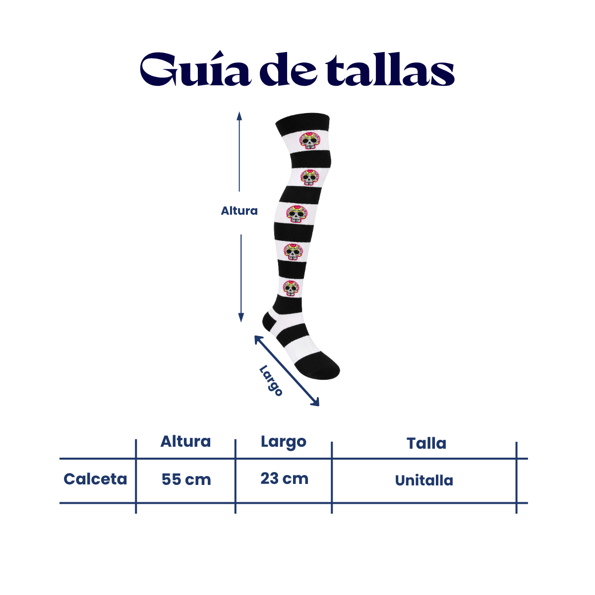 Calceta medieta halloween rayada con calaveras fosfo unitalla Leka