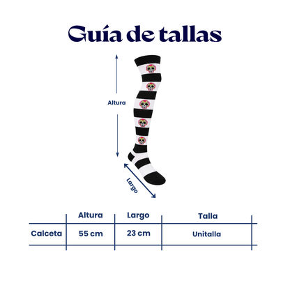 Calceta medieta halloween rayada con calaveras fosfo unitalla Leka