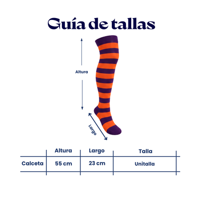 Calceta medieta halloween rayas morado naranja unitalla Camila