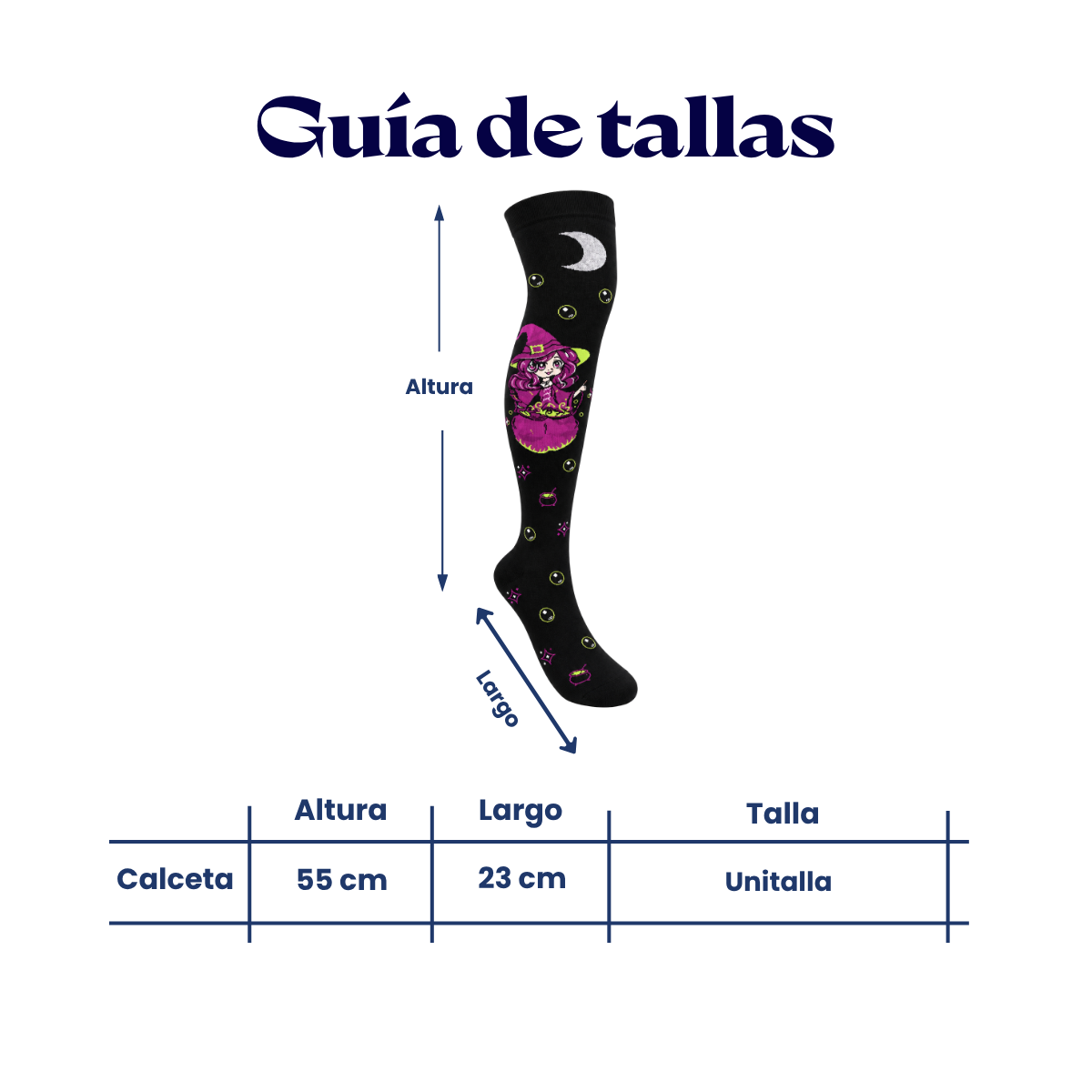 Calceta medieta halloween brujita con caldero unitalla Camila