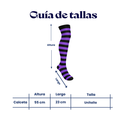 Calceta medieta rayada morado con negro unitalla Leka