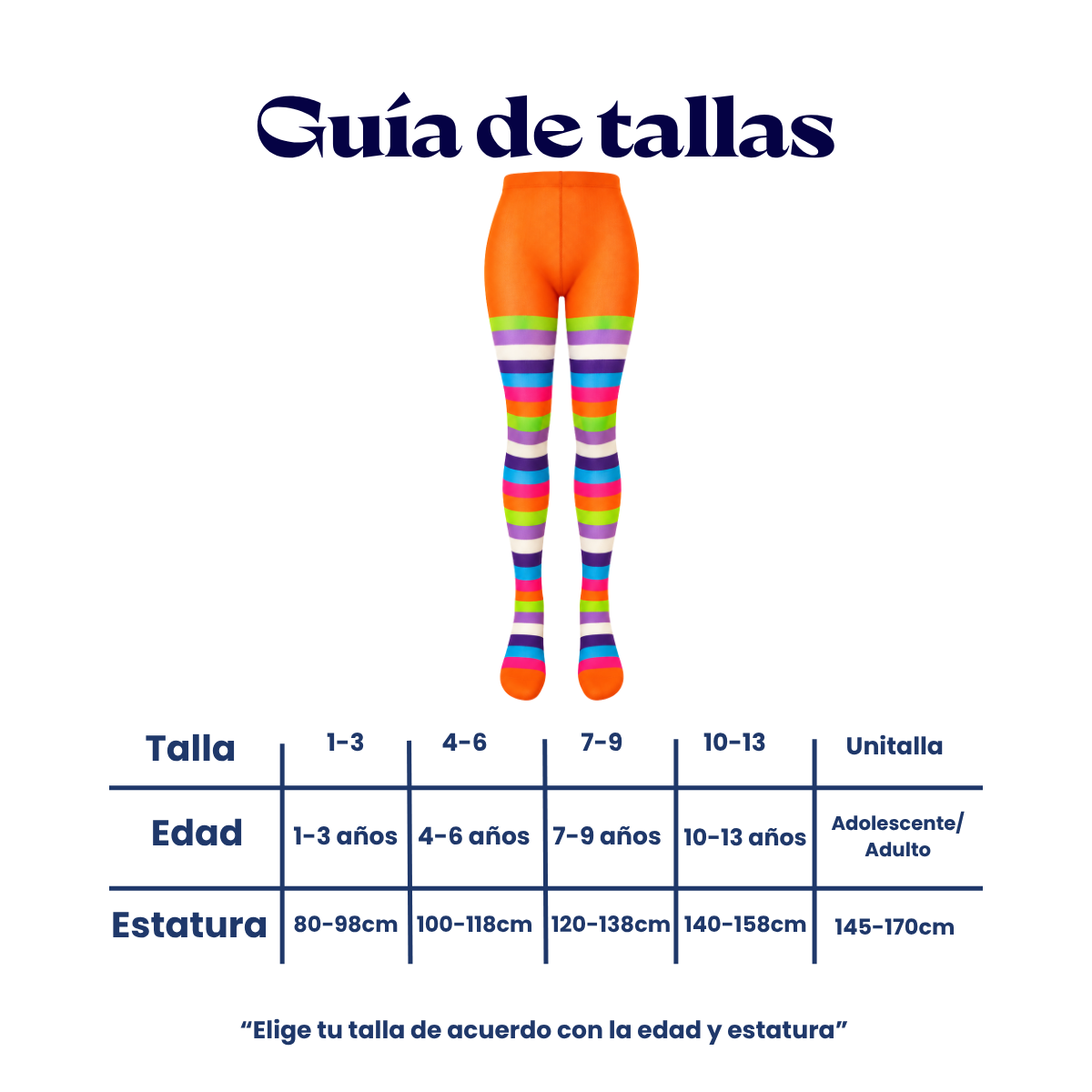 Mallas rayadas payaso surtidas varias tallas Angie paquete de 6