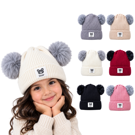 Gorro afelpado doble pompón surtido infantil Valiz paquete de 6
