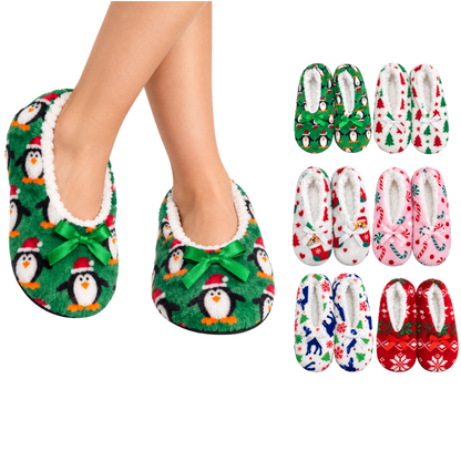 Pantuflas afelpada navideña surtidas unisex Valiz paquete de 6