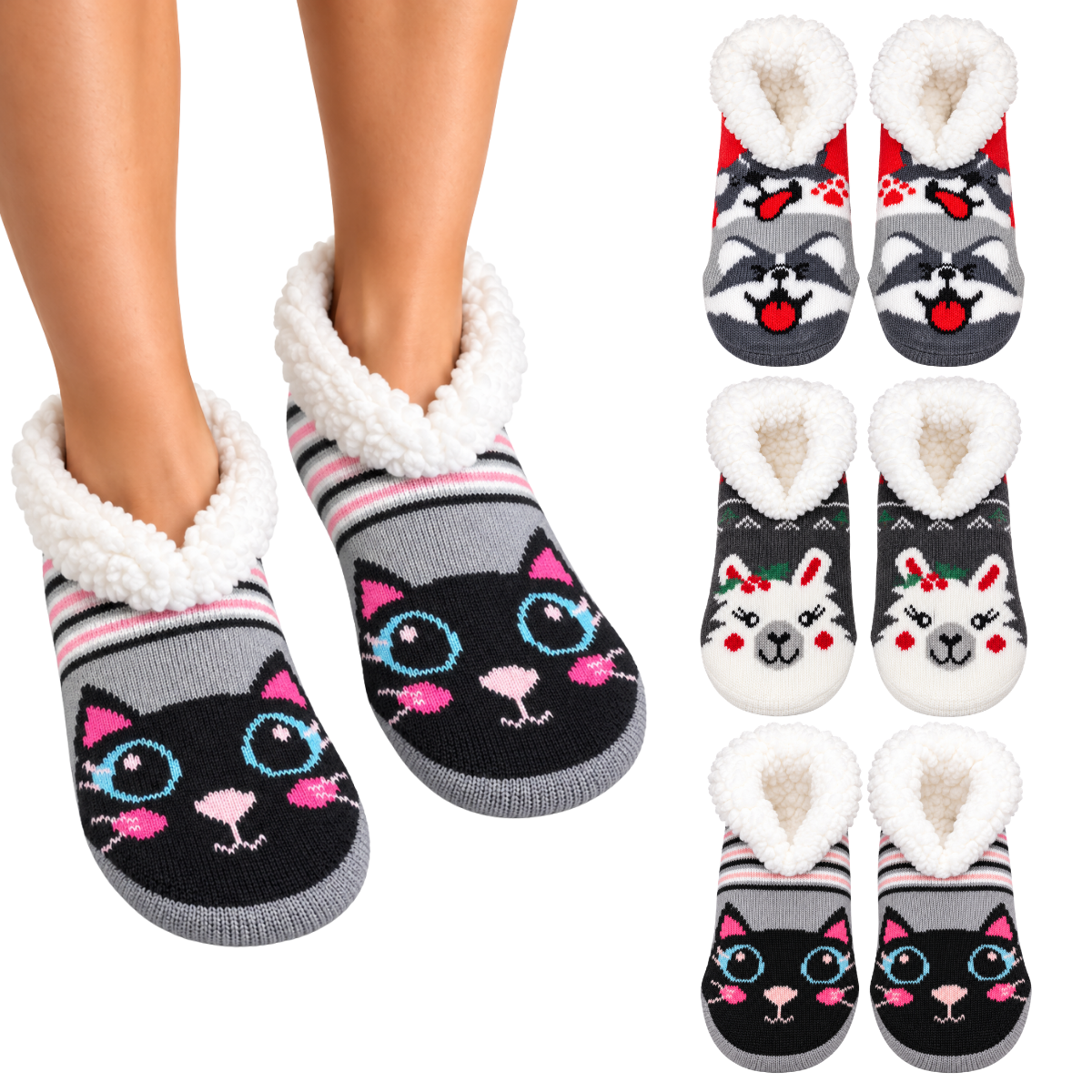 Pantufla tipo botín afelpada diseño animalitos unisex BBS