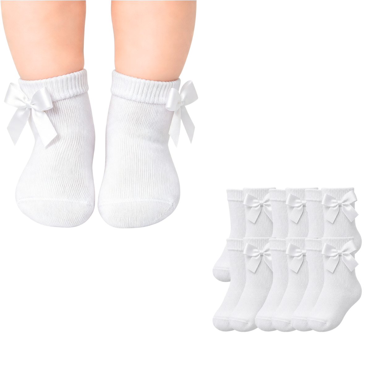 Tobillera blanca moño unisex Leydi paquete de 12