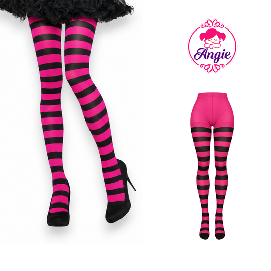 Malla de nylon rayada rosa con negro Angie