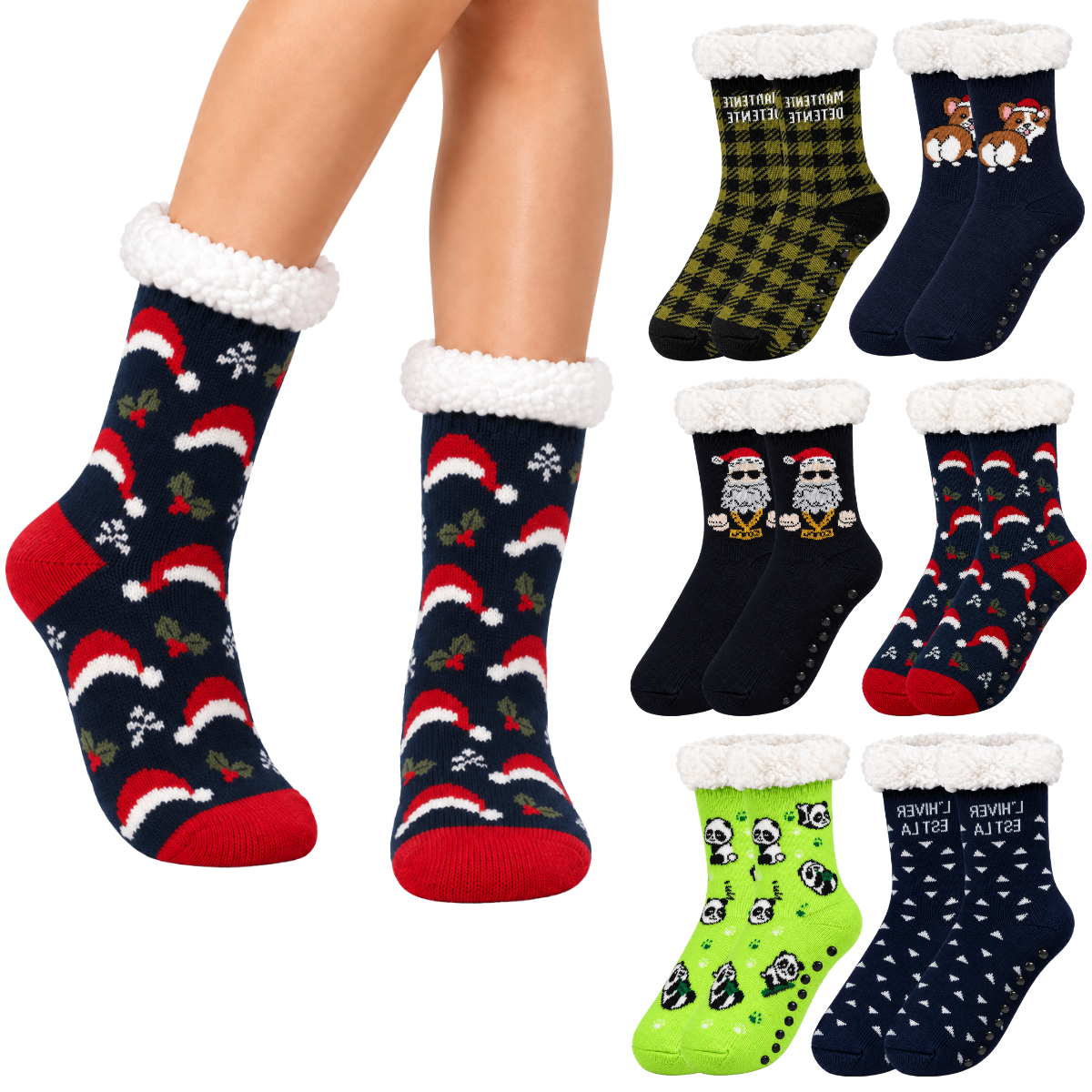 Calcetín con interior aborregado navideño surtido unisex BBS paquete de 6
