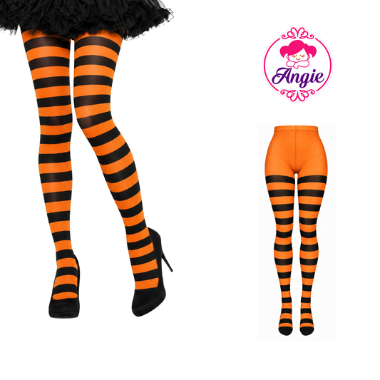 Malla de nylon rayada naranja con negro Angie