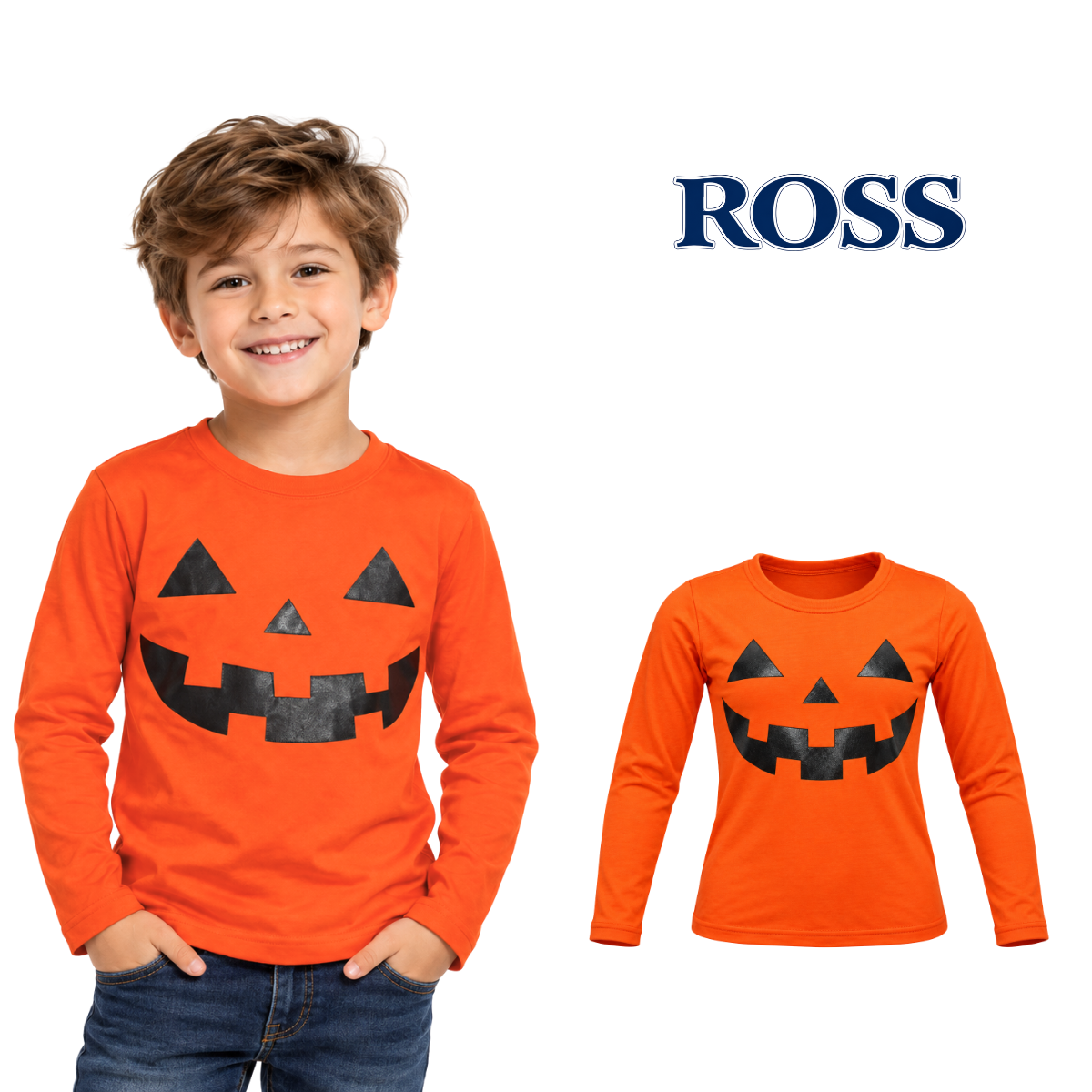 Playera manga larga calabaza halloween unisex Ross