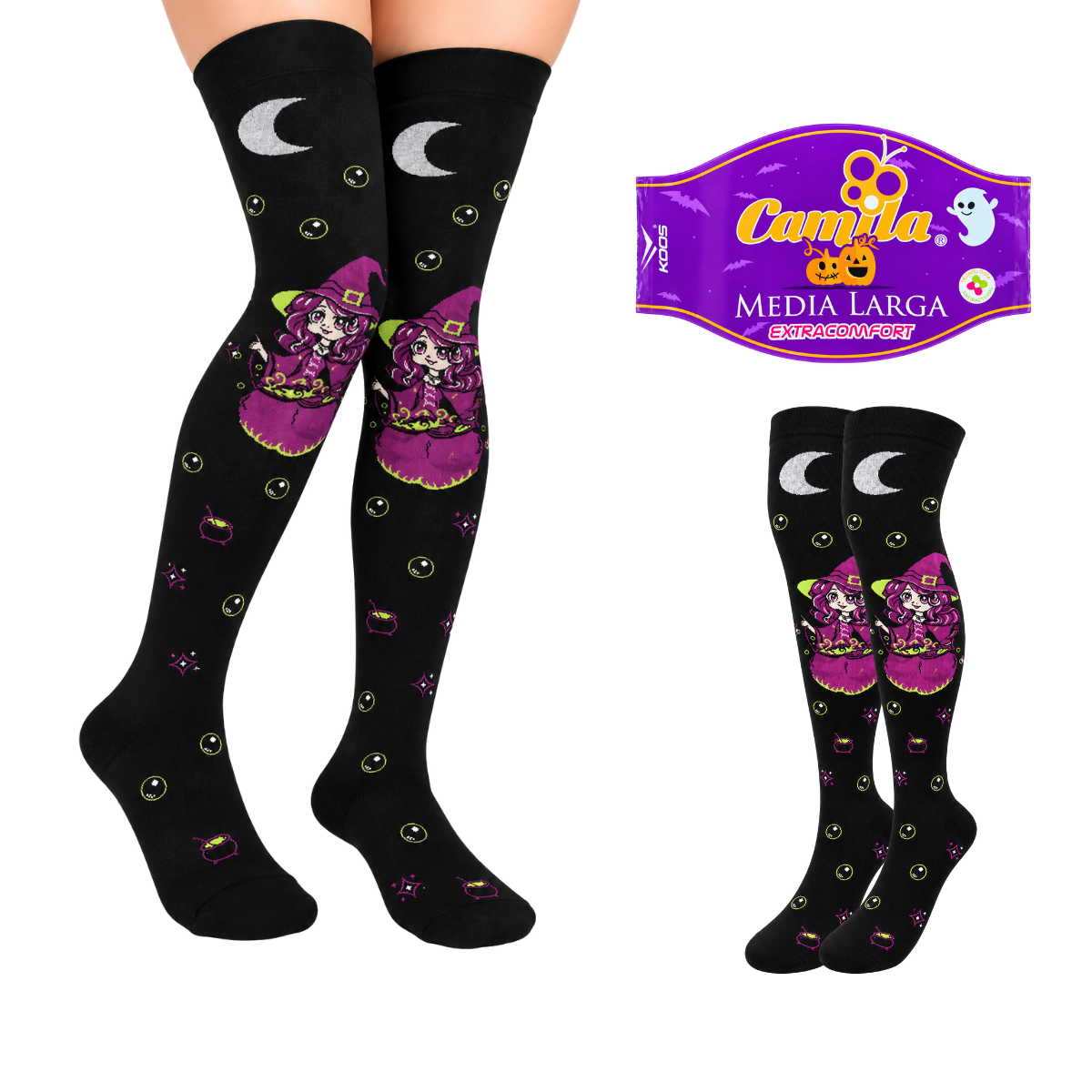 Calceta medieta halloween brujita con caldero unitalla Camila