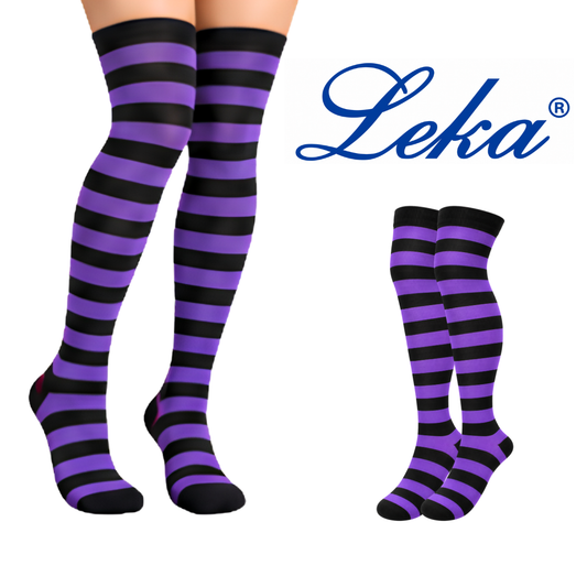 Calceta medieta rayada morado con negro unitalla Leka