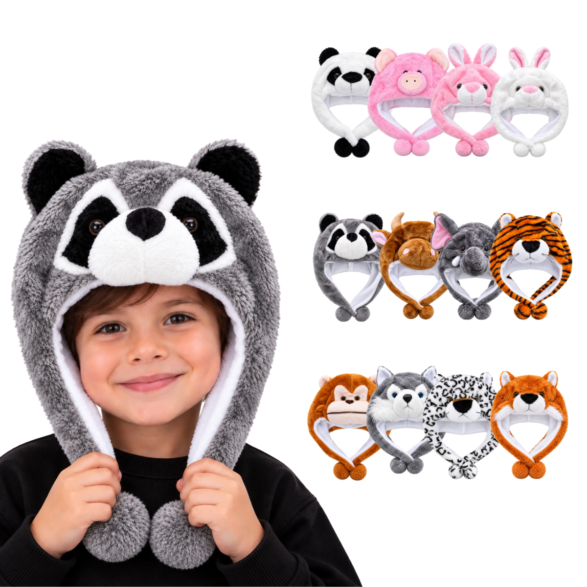 Gorro de animalito afelpado surtido infantil Valiz paquete de 6