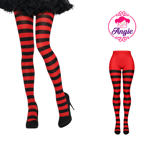 Malla de nylon rayada rojo con negro Angie