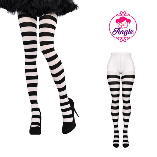 Malla de nylon rayada blanco con negro Angie