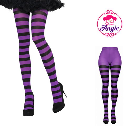 Malla de nylon rayada morado con negro Angie