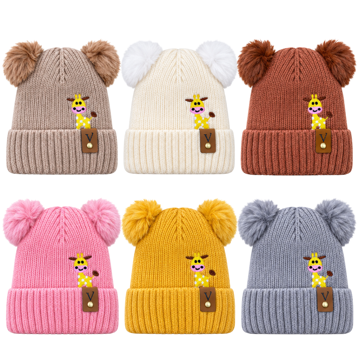 Gorro con doble pompón surtido infantil Valiz paquete de 6