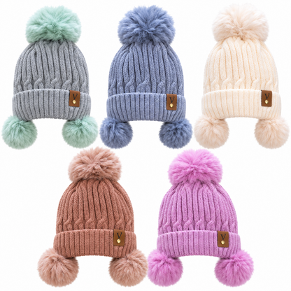 Gorro afelpado triple pompón surtido infantil Valiz paquete de 6