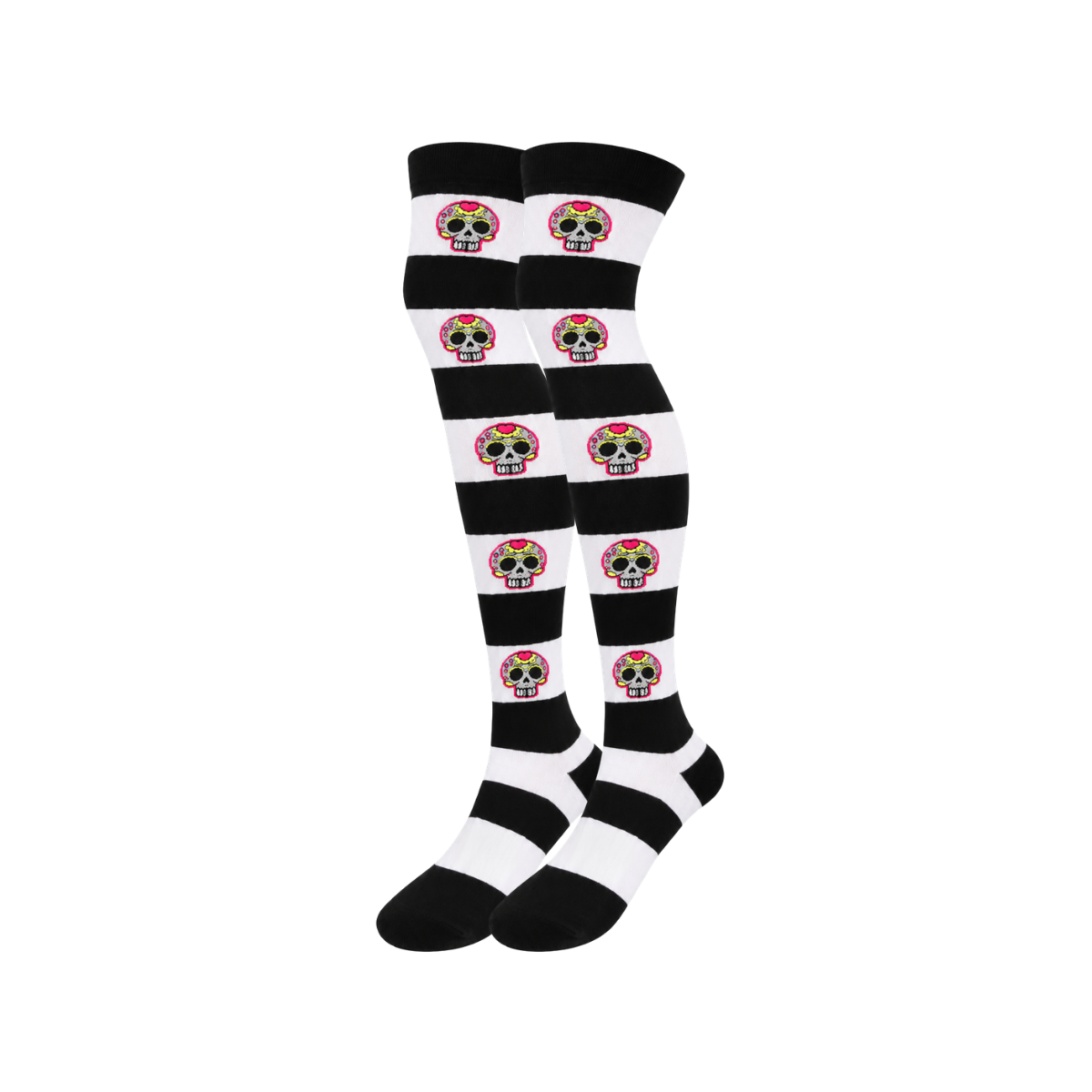 Calceta medieta halloween rayada con calaveras fosfo unitalla Leka