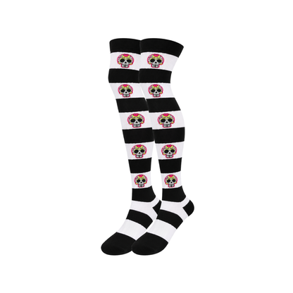 Calceta medieta halloween rayada con calaveras fosfo unitalla Leka