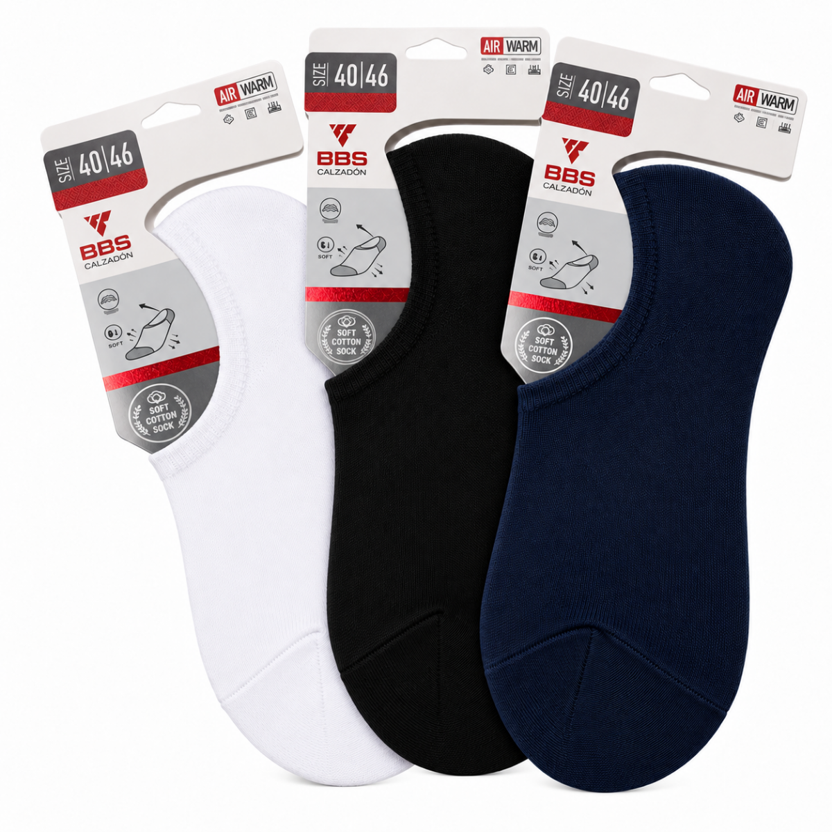 Protecto pie lisos surtidos unisex BBS paquete de 3