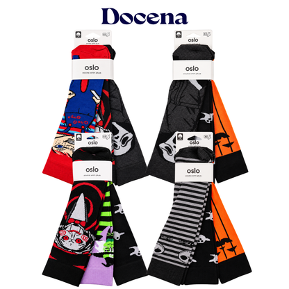 Calcetínes de Halloween diseños de terror surtidos unisex Oslo paquete de 12